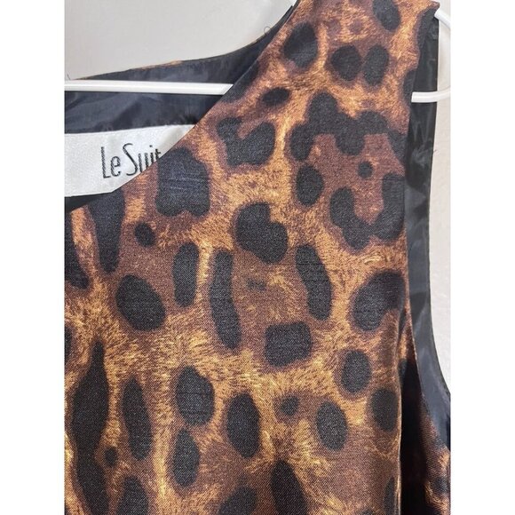 Animal Print Midi Dress 14 Brown Sheath Neutral Classic Old Money Preppy Chic - Picture 3 of 9